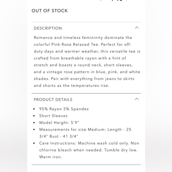 Pink Rose Relaxed Tee NWT - Picture 4 of 4